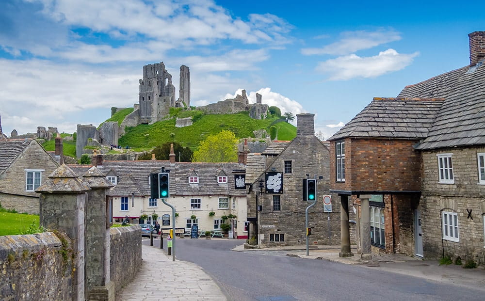 Corfe Castle, Dorset which marks the halfway point of stage seven of the Tour of Britain